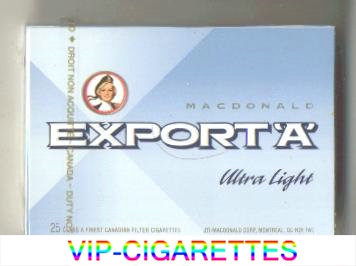 Export 'A' Macdonald Ultra Light 25s cigarettes wide flat hard box