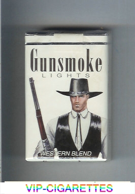Gunsmoke Western Blend Lights with cowboy white cigarettes soft box
