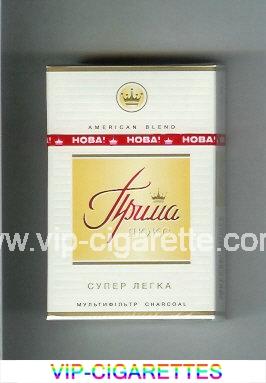 Prima Lyuks American Blend Multifiltr Super Legka white and yellow cigarettes hard box