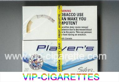 Player's Navy Cut Silver white and blue cigarettes wide flat hard box