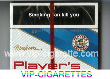 Player's Navy Cut Medium 25 cigarettes white and blue wide flat hard box