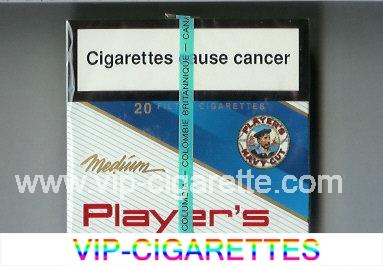 Player's Navy Cut Medium cigarettes white and blue wide flat hard box